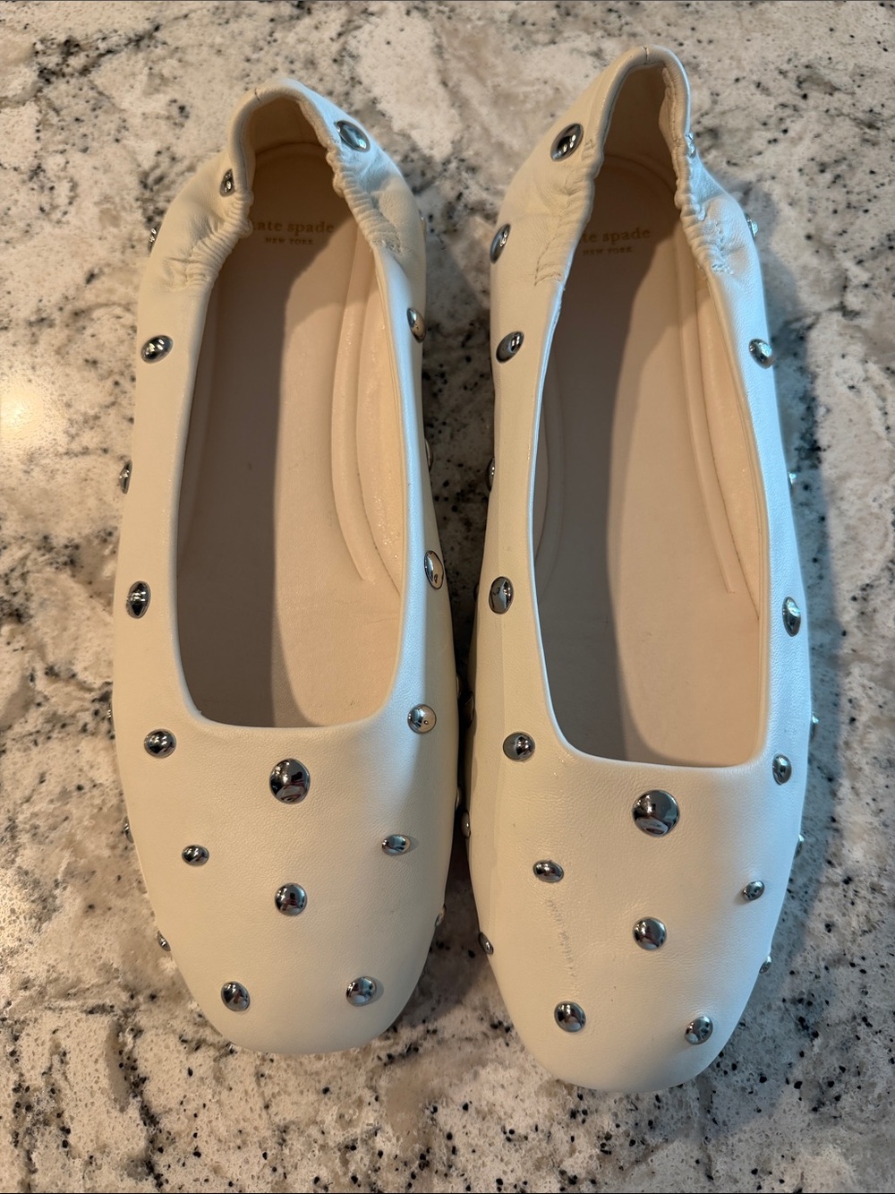 kate spade ivory ballet flats with silver studs